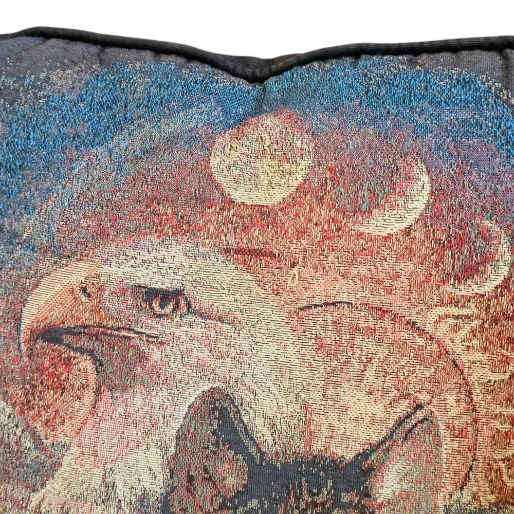 VTG‎ Y2K Harley Davidson Throw Pillows Needlepoint Wolf Bald Eagle 16